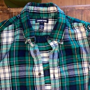 Lands End Cotton Flannel, Traditional Fit Medium 15-15.5, green yellow plaid